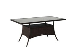 Mesa Jardim Em Vidro E Polirrattan, 150x85x74cm, Castanho+preto
