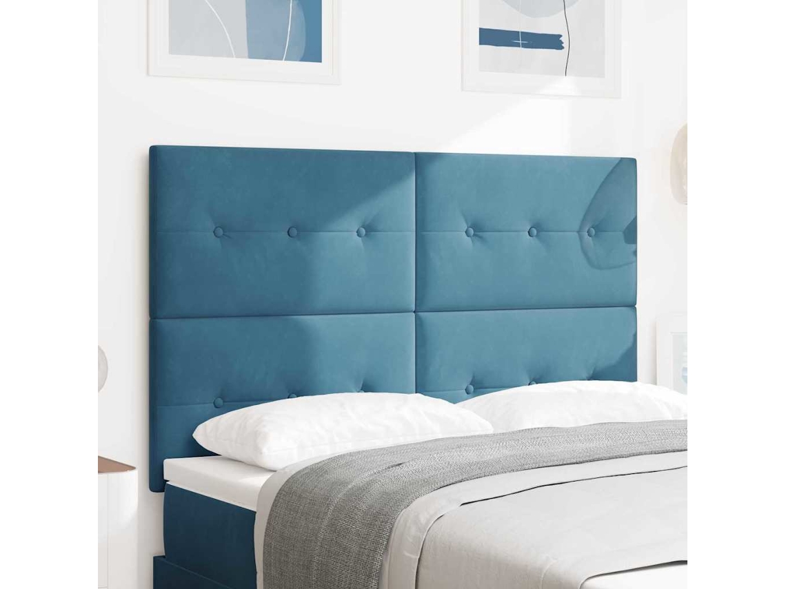 Vidaxl Cabeceira Led Com Fitas Led Manual Azul 160 Cm Veludo