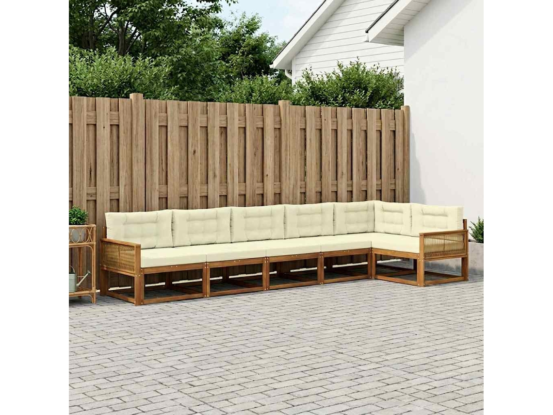 Vidaxl Conjunto De Sofás Para Exterior 6 Unid. Natural E Creme