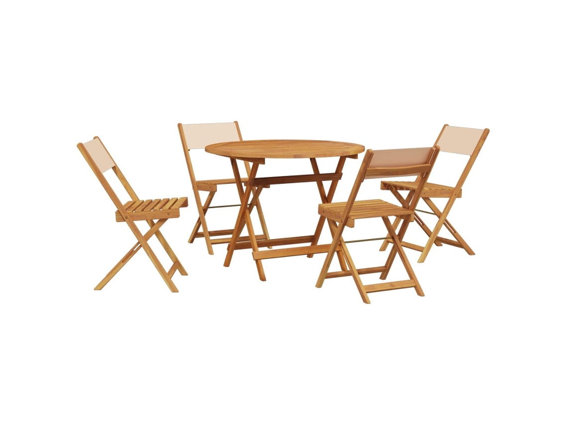 5 Pcs Conjunto de Jantar para Jardim, Tecido/Madeira Maciça, Bege