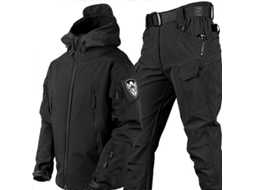 Jaqueta E Calça Camuflada Para Homem Impermeável Antivento Inverno Tático Militar Negro L