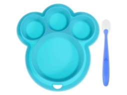 Plato De Silicona Para Bebé Com Cuvas Separadas E Colher, Portátil, Anti-choques, Azul