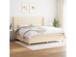 Cama Com Molas/colchão 200x200 Cm Tecido Cor Creme