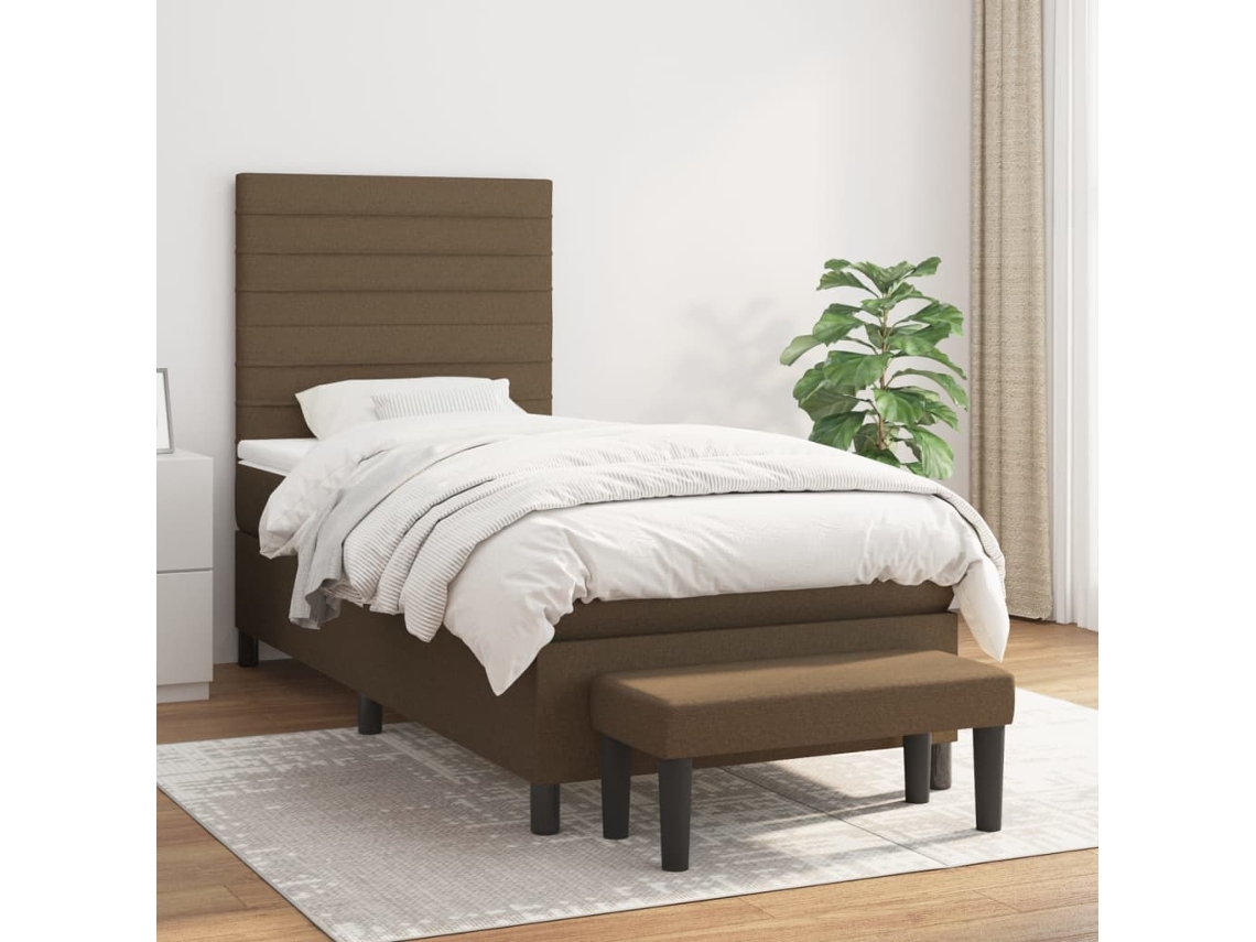 Vidaxl Cama Com Molas/colchão 90x190 Cm Tecido Castanho-escuro