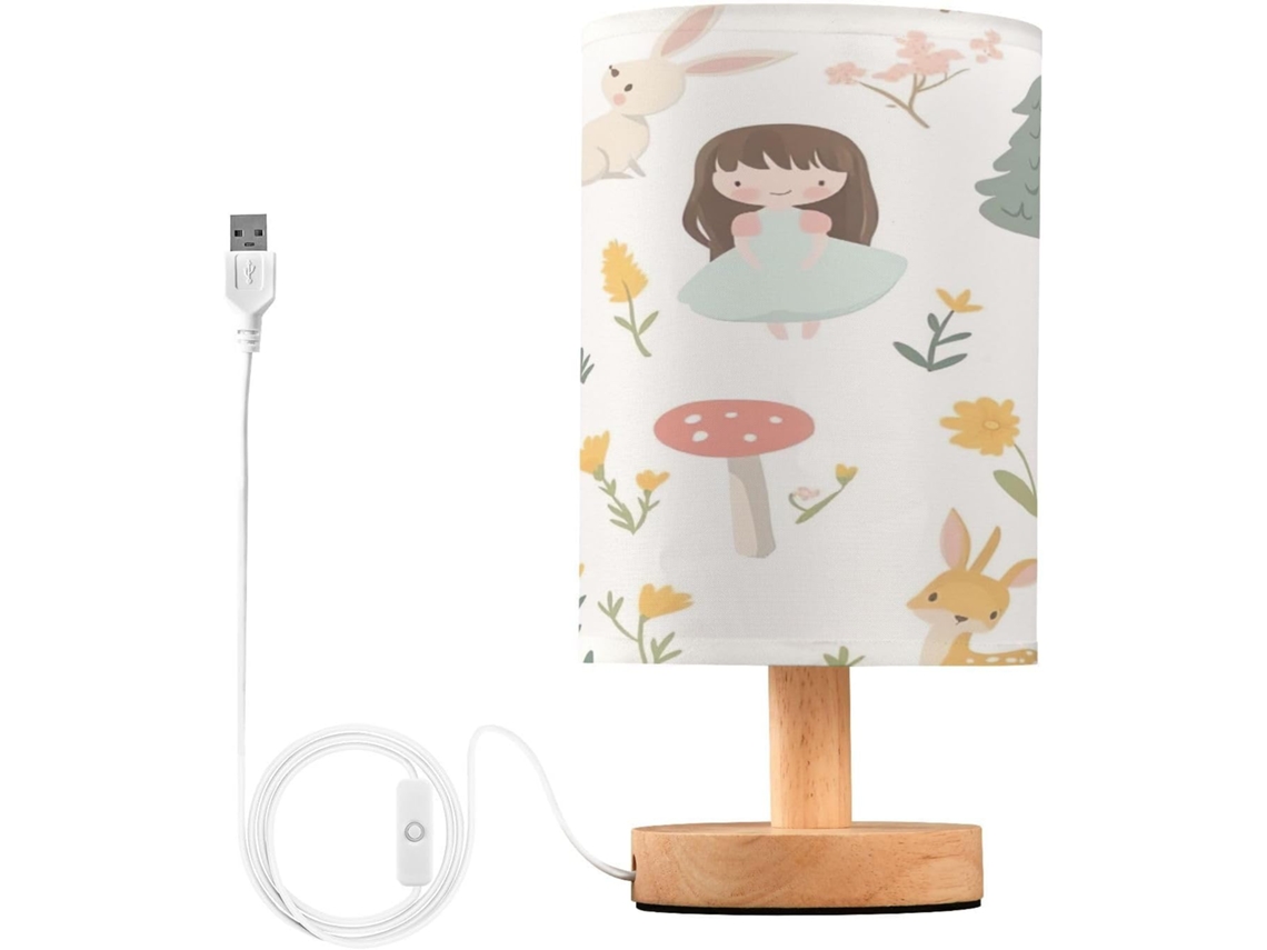 Luminária De Cabeceira Led Pequena Skyshu Em Formato Animal Desenho Animado, Luminária De Cabeceira Usb Com Base Madeira