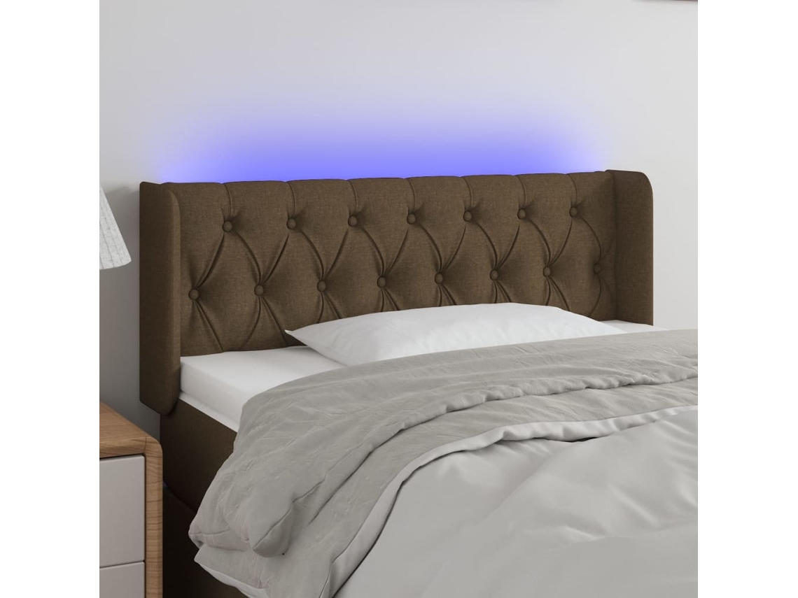 Vidaxl Cabeceira De Cama C/ Luzes Led Tecido 93x16x78/88 Cm Castanho