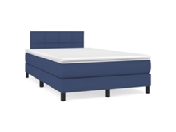 Vidaxl Cama Box Spring C/ Colchão E Led 120x190 Cm Tecido Azul