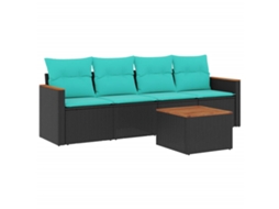 Conjunto de Sofá de Jardim de 5 Peças com Almofadas em Rattan Sintético Preto MAISON EXCLUSIVE