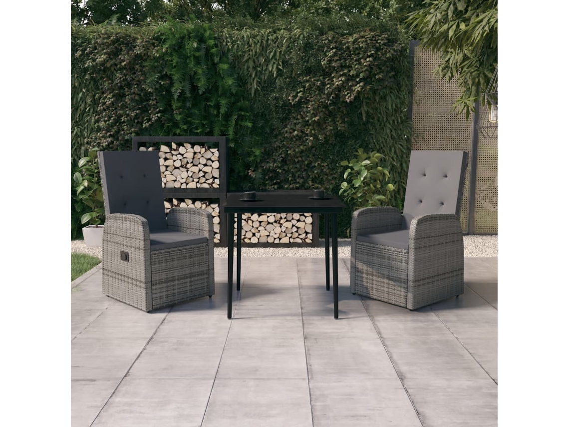 Conjunto de 3 peças Jantar Para Jardim com Almofadões Cinzento Dkd Home Decor
