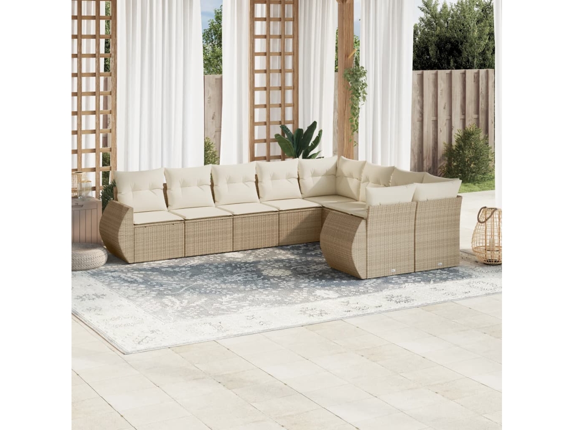Vidaxl 9 Pcs Conjunto De Sofás P/ Jardim Com Almofadões Vime Pe Bege
