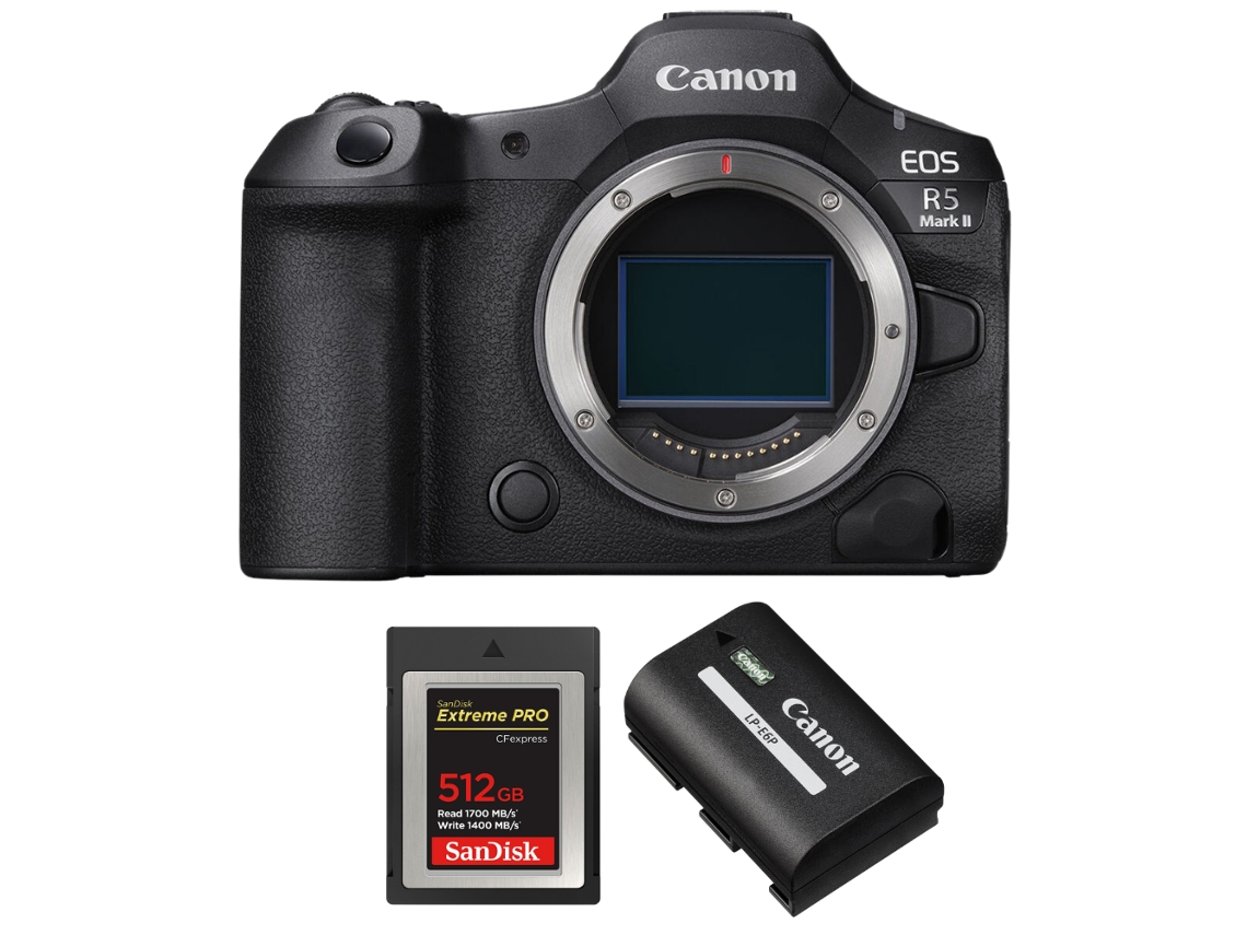 Eos R5 Mark Ii + 1 Sandisk 512gb Extreme Pro Cfexpress Type B + 1 Canon Lp e6p + Ebook “20 Dicas para Fotos Que Impressionam” CANON