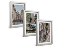 Conjunto De Pinturasvistas Urbanas De Edifícios Moldura Prateada Quadros Para A Sala De Estar Espelharte (3 Peças 20x30 Cm)