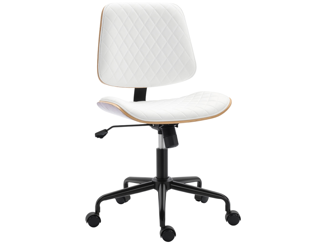 Cadeira de Escritório Sem Braços Giratória Estofada em Couro Sintético com Encosto Curvado Assento em Forma de U Altura Ajustável 48.5x53x88 98cm