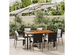 Vidaxl 7 Pcs Conjunto de Jantar P/ Jardim C/ Almofadões Vime Pe Preto