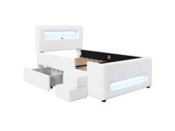 Cama de Plataforma Estofada 90x200 com Escada e Luz PAPRIKA