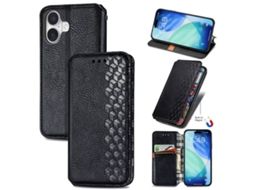 Capa Para Iphone 17 Em Couro Com Padrão Quadriculado Cúbico E Fecho Magnético, Preta.