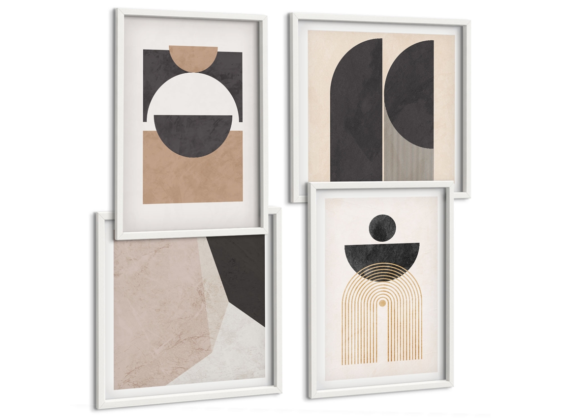 Composição De Quadros Cidade, Pontes, Torres De Relógio Moldura Branca Quadros Para O Escritório Espelharte (conjunto De 4 Imagens)