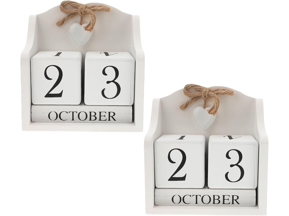 de 2 Calendários em Madeira Formato Coração Blocos Multifuncionais para Decoração e Calendário Mesa Compacto CHABERLU
