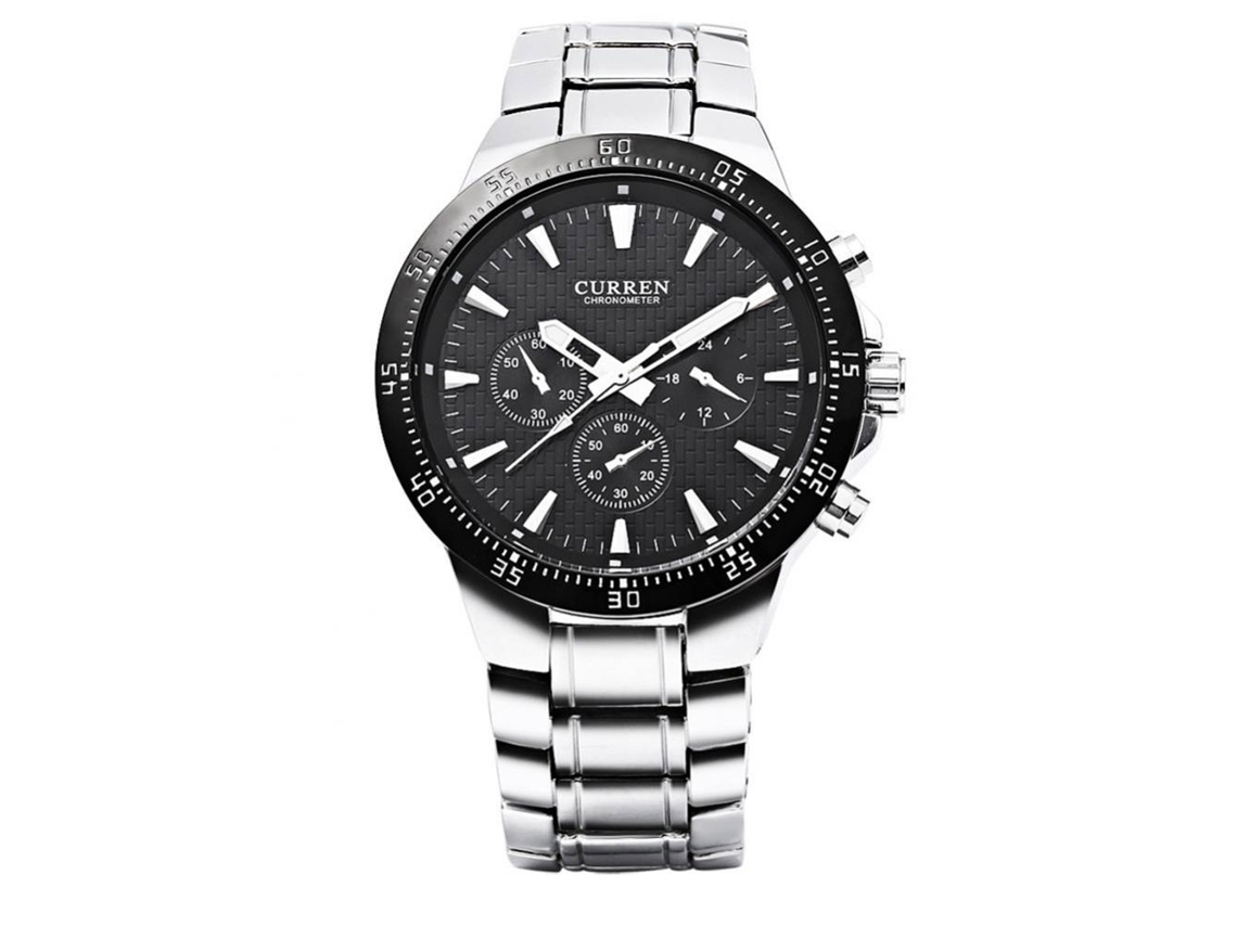 Relógio masculino elegante com movimento de quartzo e pulseira (caixa branca, mostrador preto)