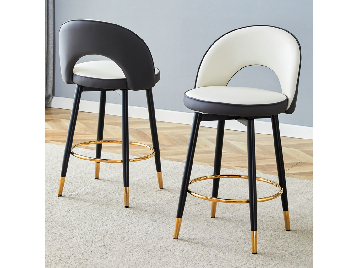 Par Banquetas Giratórias 360° Pu Cinza Branco
