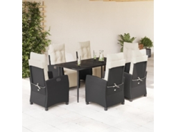 Vidaxl 7 Pcs Conjunto De Jantar P/ Jardim C/ Almofadões Vime Pe Preto