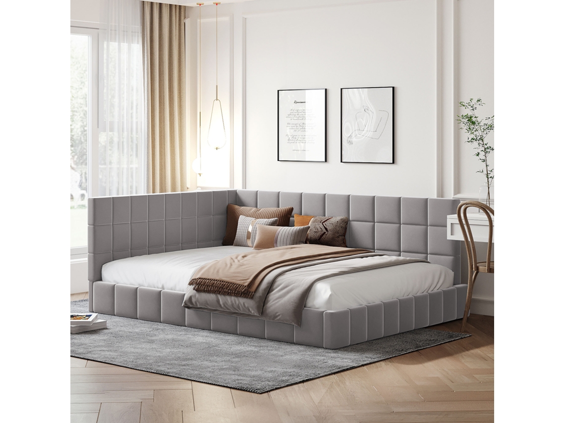 Sofá Cama 140x200 Veludo Cinza Multifuncional Com Leito De Lamas
