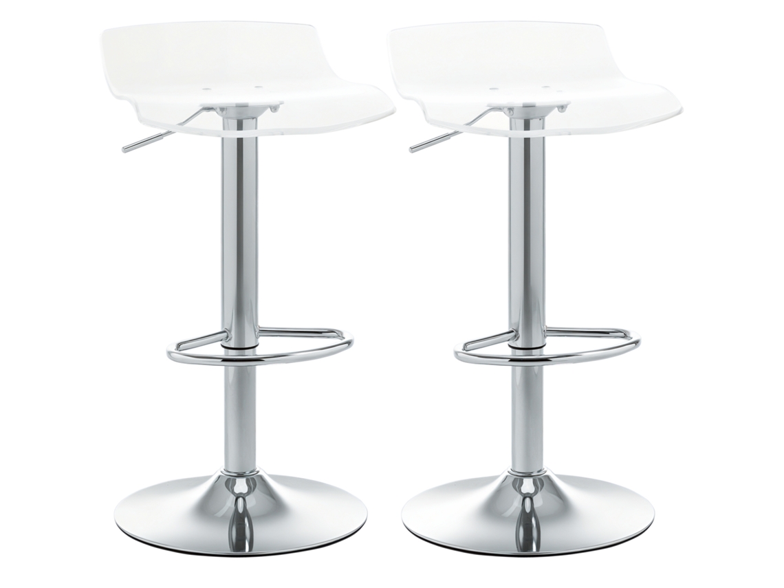 2 banquetas de bar ajustáveis, assento giratório, apoio para os pés, metal e acrílico, transparente BTFORUS
