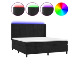 Cama Box Spring VIDAXL Colchão/LED (Preto - Veludo - 180 x 200 cm)