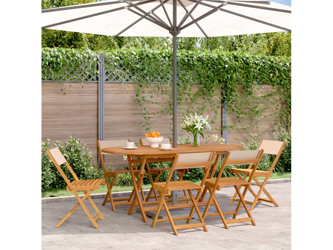 Cadeiras De Jardim Dobráveis 6 Pcs Tecido E Madeira Maciça Bege Dkd Home Decor