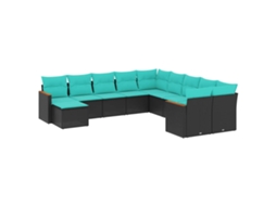 Vidaxl Conjunto De Sofá De Jardim Com 11 Peças E Almofadas Em Rattan Sintético Preto