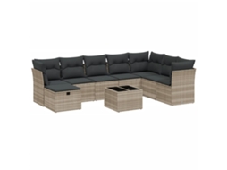 Conjunto 9 sofás jardim com almofadões VIDAXL vime PE cinzento-claro