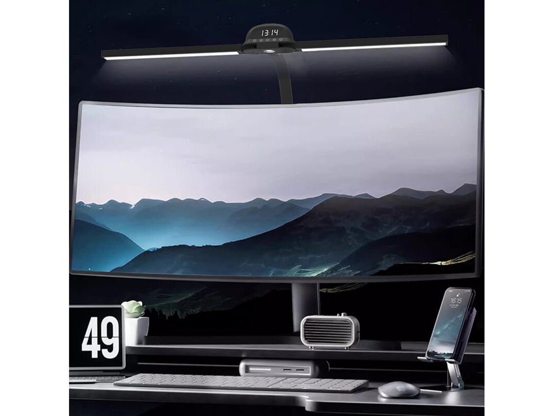 Luminária de mesa LED inteligente preta (TB-125SXTR-G-04X) de 12W, com 5 temperaturas de cor ajustáveis e brilho regulável.