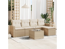Vidaxl 6 Pcs Conjunto De Sofás P/ Jardim Com Almofadões Vime Pe Bege