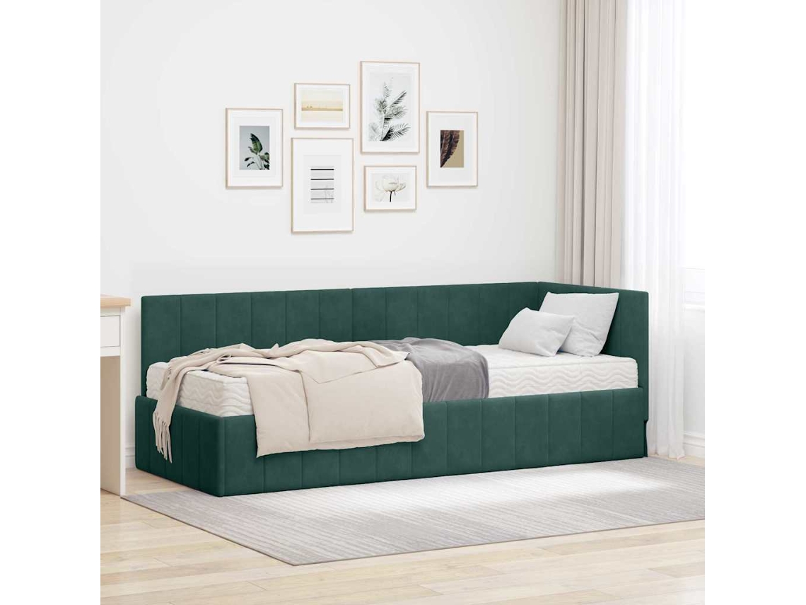 Vidaxl Estrutura De Cama De Canto Com Colchão 2 Unid. Verde Veludo