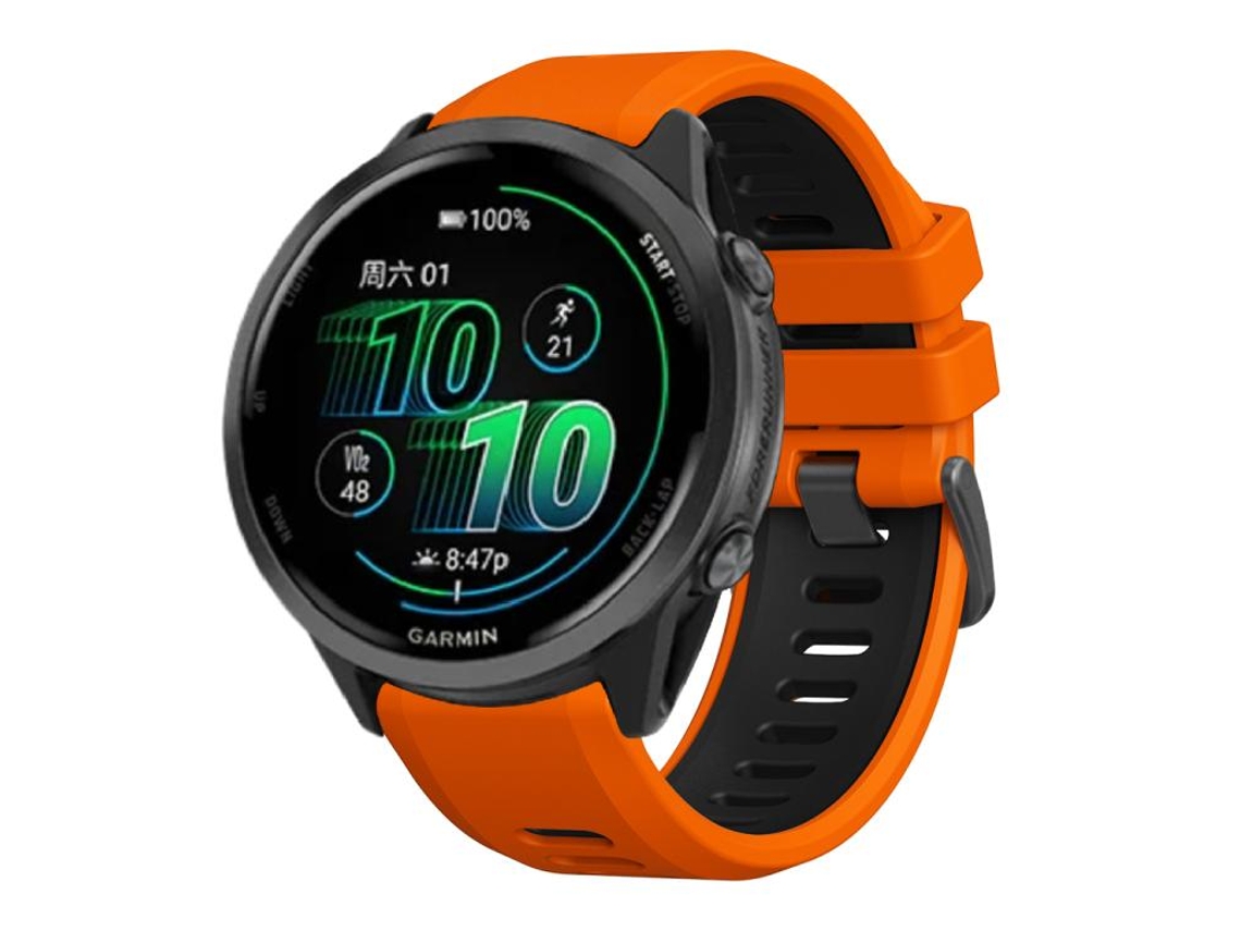 Bracelete Para Garmin Forerunner 970 - Silicone Bicolor - Fivela De Aço Preta Laranja E Preto