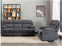 Conjunto Sofá Relax Tolzano VENTE-UNIQUE.PT (Cinza Antracite - Tecido e Veludo - 201x96x100 cm)