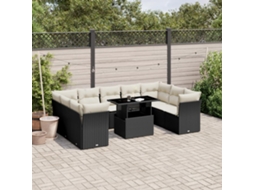 Vidaxl 10 Pcs Conjunto Sofás De Jardim C/ Almofadões Vime Pe Preto