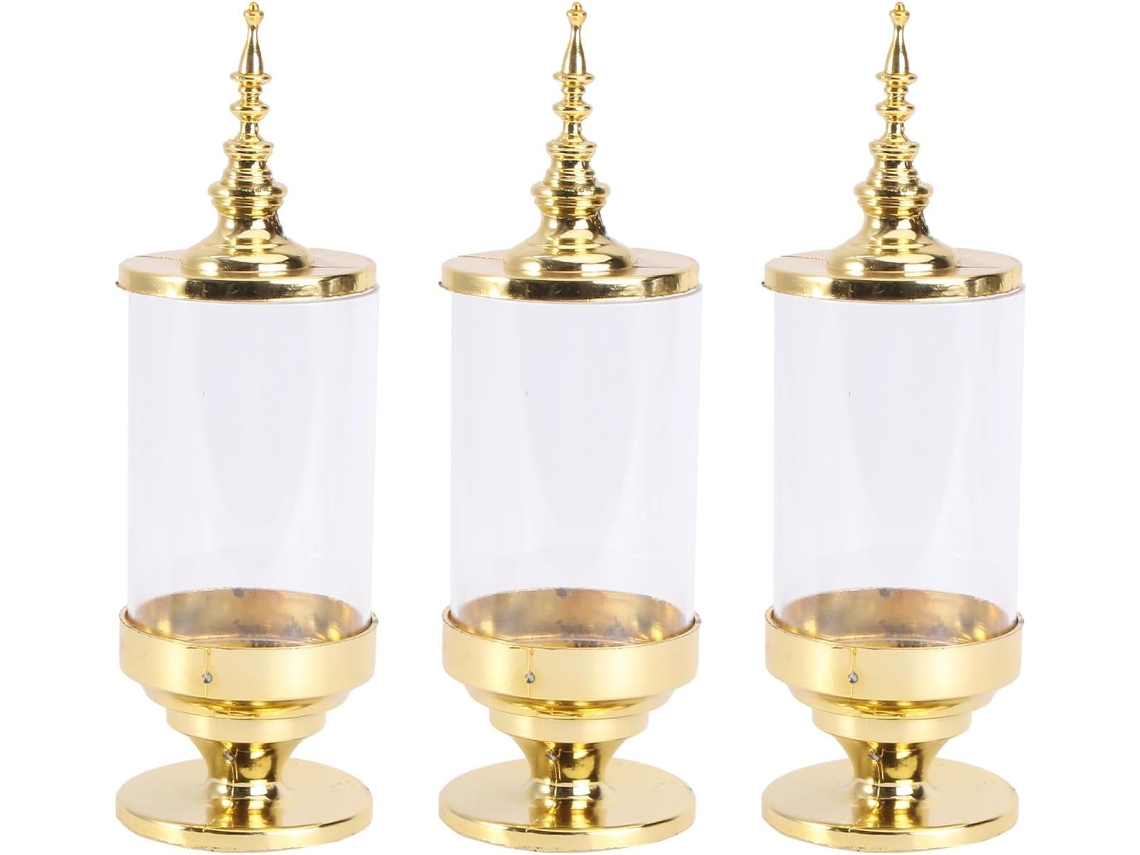 Conjunto De 3 Caixas Douradas Em Formato Castiçal Para Guardar Doces, Feitas De Plástico Pp E Ps, Ideais Para