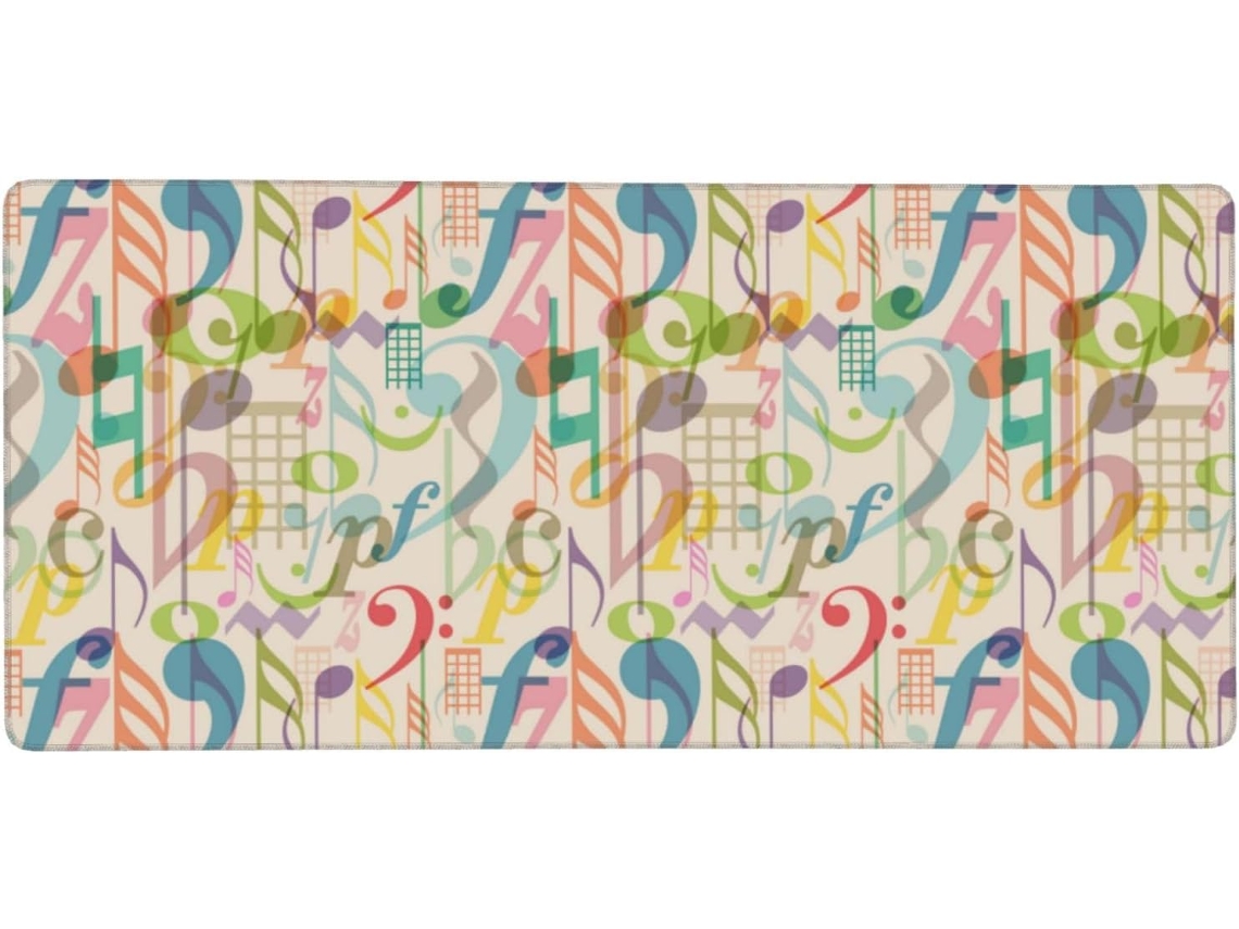 Mousepad Grande para Computador com Tema Retrô Musical e Notas Musicais Mixar, Base de Borracha Antiderrapante
