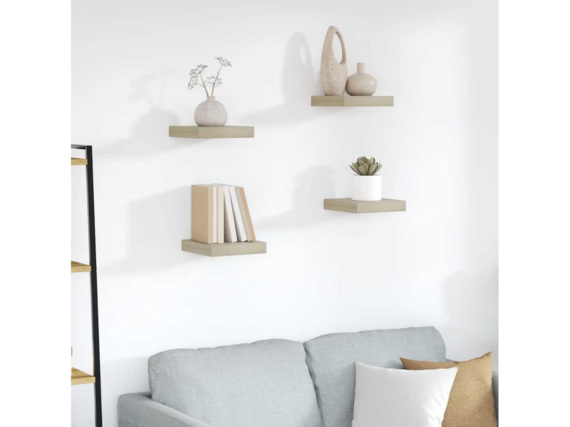 Vidaxl Prateleiras De Parede Suspensas 4pcs 23x23,5x3,8cm Mdf Carvalho