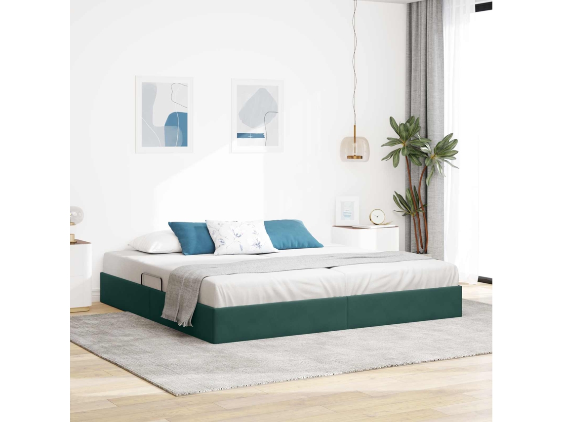 Vidaxl Estrutura De Cama Ottoman Verde-escuro 200 X 200 Cm Veludo
