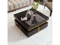 Mesa Centro Alto Brilho Gavetas Dourado