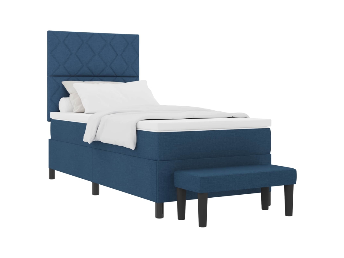 Cama Box com Colchão e Cabeceira 100x200 cm em Tecido Azul MAISON EXCLUSIVE