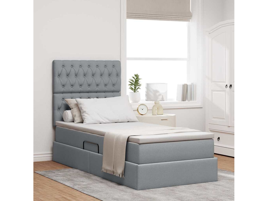 Vidaxl Cama com Arrumação e Colchão Cinzento claro 90 X 200 Cm Tecido