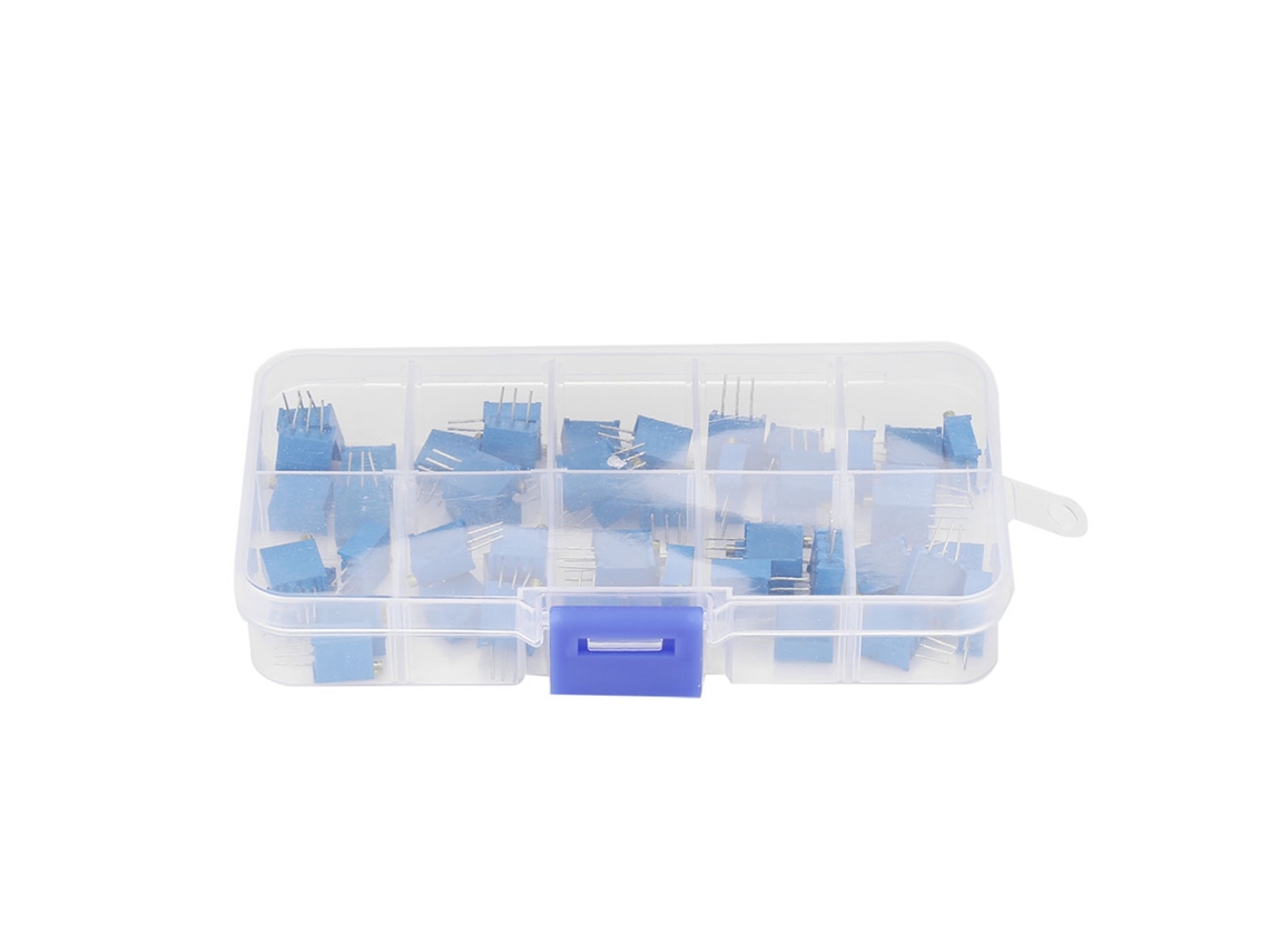 Hkj 50 Peças 10 Valores Potenciômetro Variável Trimmer Azul 3296w Componentes Eletrônicos