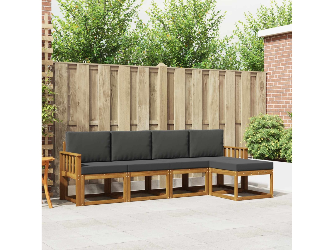 Vidaxl Conjunto De Sofás Para Exterior 5 Unid. Natural E Antracite