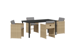 Conjunto 5 De Jantar De Jardim  Com Vidaxl Com Almofadas Bege Vime Pe