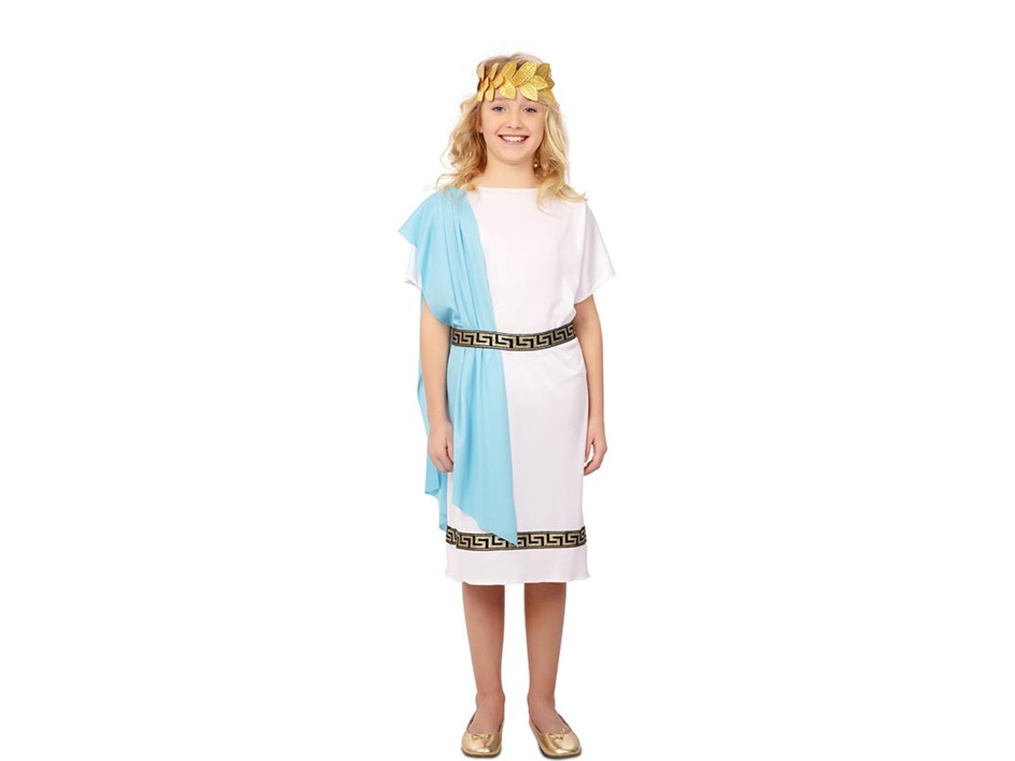 Fato de Romana azul e branco com cocar para menina