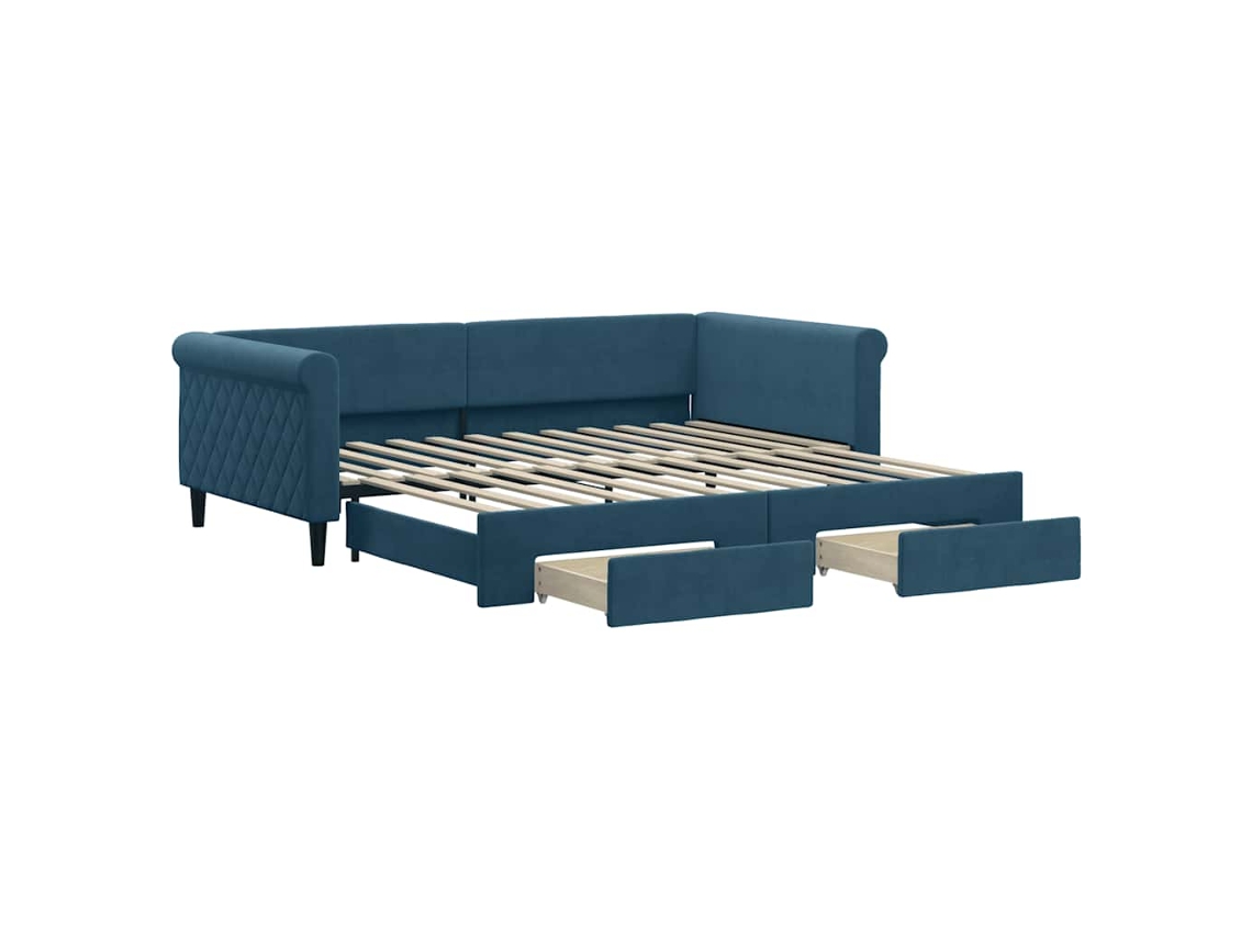 Sofá cama com Gavetão e Gavetas 100x200 Cm Veludo Azul MAISON EXCLUSIVE