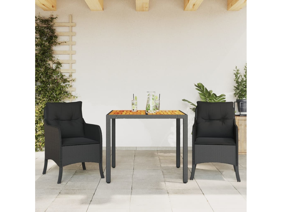 Vidaxl 3 Pcs Conjunto De Jantar P/ Jardim C/ Almofadões Vime Pe Preto